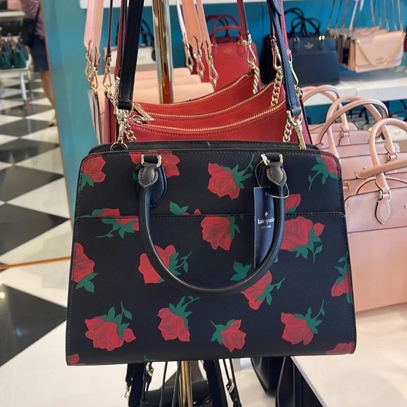 Kate Spade Madison Safiano Leather Medium Rose Toss Print Satchel Handbag 
NWT - Picture 6 of 16